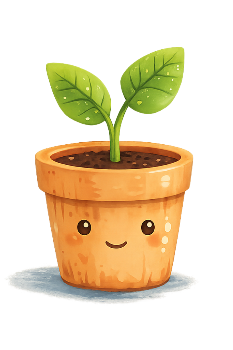 Baby Loveleaf plant - a small sprout with two leaves in a terracotta pot