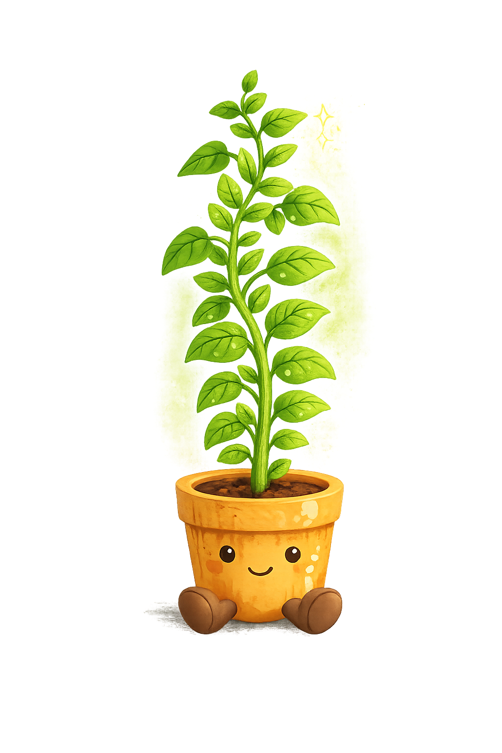 Grown Loveleaf plant - a tall plant with many leaves in a terracotta pot with cute feet